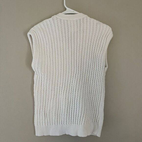 Vtg Aileen Womens White Cardigan Sweater Vest XL Ribbed Knit Argyle Golf Preppy - Picture 9 of 11